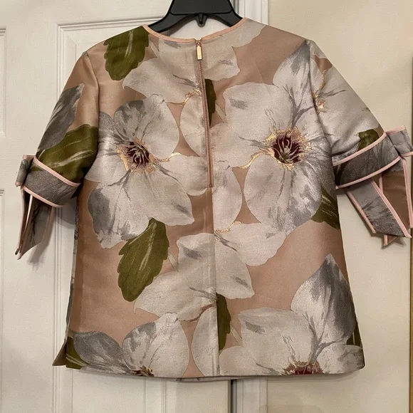 NWOT Ted Baker 'Caytey' Chatsworth Bloom Dusty Pink Bow Sleeve Top - Picture 6 of 15
